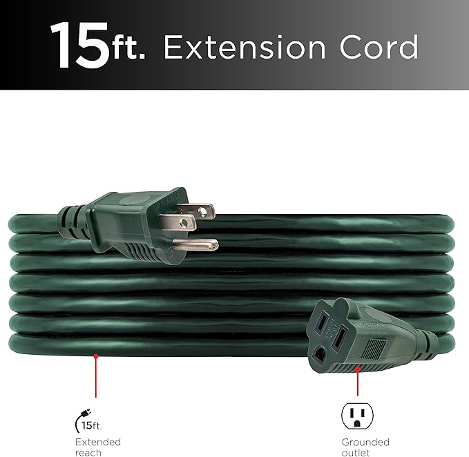 UltraPro Outdoor Extension Cord, 15 Ft, Heavy Duty 3 Prong Extension Cord - Image 2