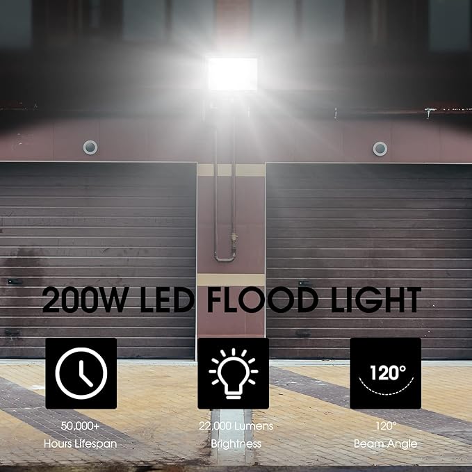 XYCN 200W LED Flood Light 2 Pack, 22500lm Super Bright Security Lights - Image 5