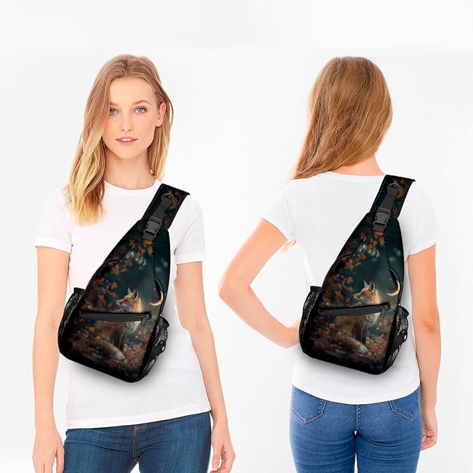 FyLybois Fox Print Sling Bag for Women Lightweight Crossbody Backpack Casual - Image 3