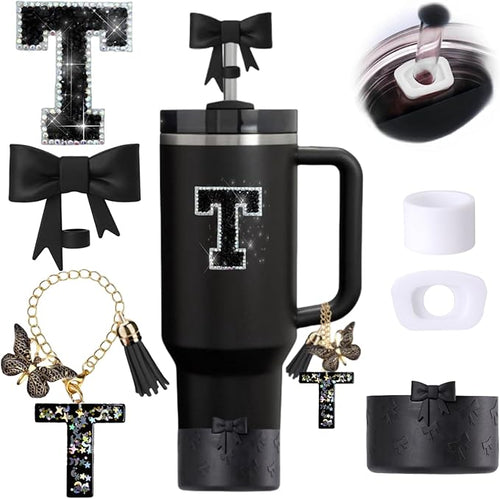 6pcs Black Stanley Cup Accessories Set, Bow Straw Topper by MOTEERLLU