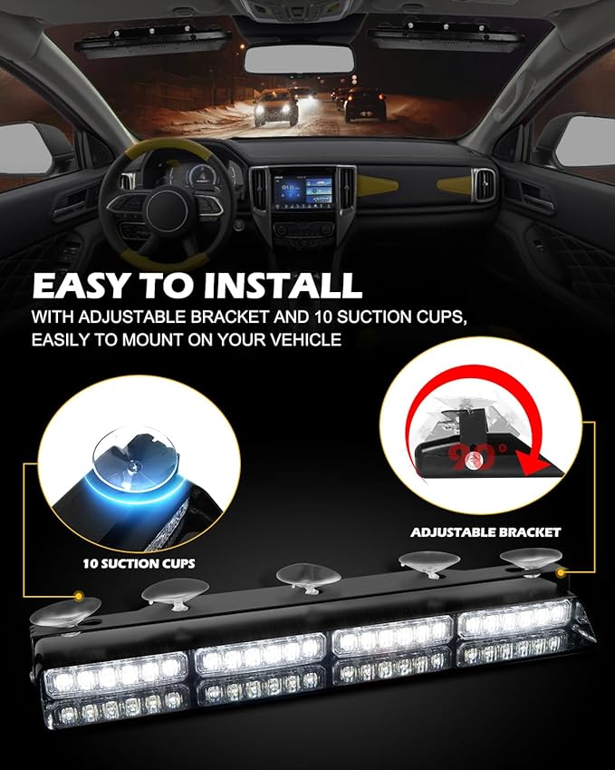 HLauto 604N Emergency Dash Strobe Lights: 2x16.8 inch White Security Light - Image 6