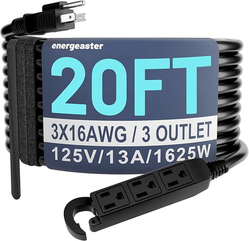 16/3 20 Ft 3 Outlet Extension Cord Outdoor Waterproof, 3 Prong Electrical Cord by energeaster