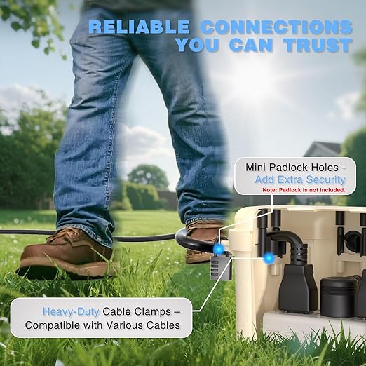 Flemoon Medium Outdoor Electrical Box, IP54 Waterproof Extension Cord Cover w/6 - Image 8