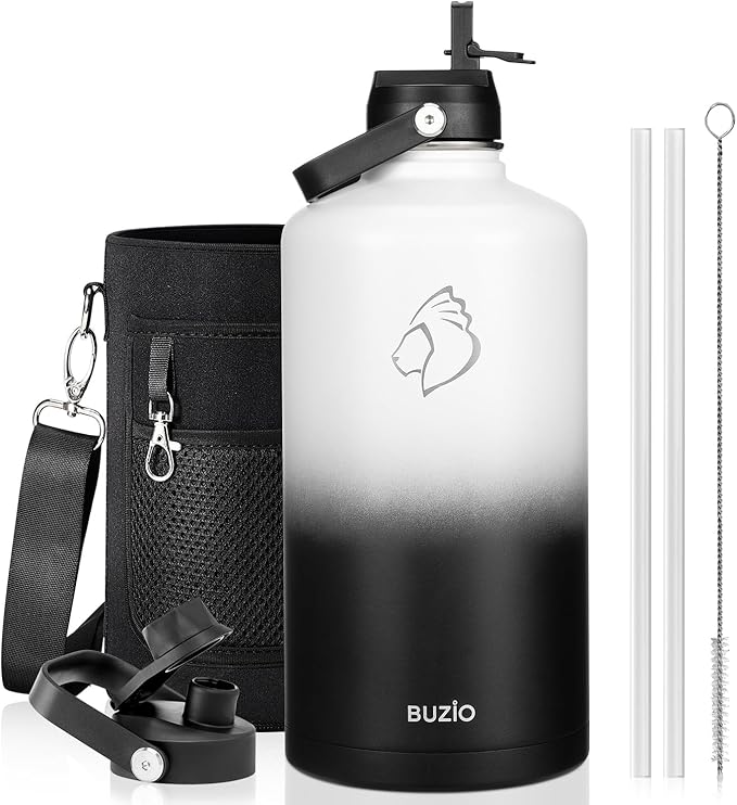 BUZIO 1 Gallon Water Bottle, 128oz Insulated Water Jug Double Walled Vacuum by BUZIO