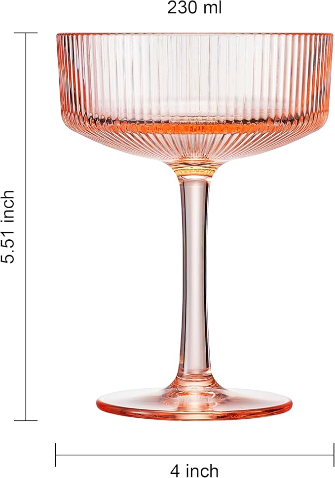 Khen Shatterproof Acrylic Ribbed Vintage Art Deco Martini, Champagne & Cocktail - Image 4