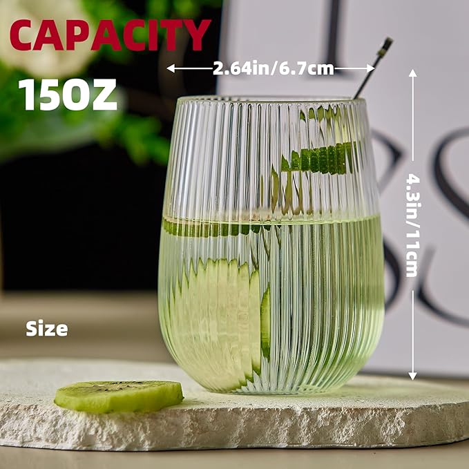 Lueumxc 36 Pack 15Oz Plastic Wine Glasses, Origami Ribbed Disposable Wine - Image 2
