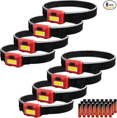 8 Pack Led Headlamp for Adults and Kids, 1.1oz/31g COB Flood Light Ultra Bright by VAASEE