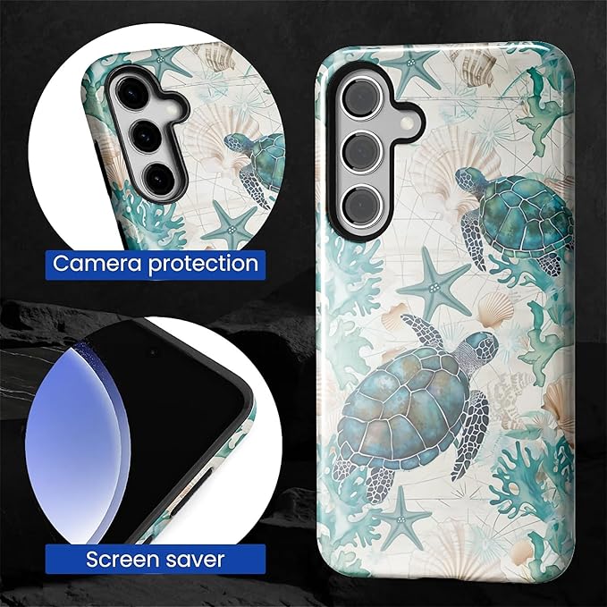 for Samsung Galaxy S25 Case, HL2 Ocean Sea Turtle Nautical Map Hybrid 2 Layer - Image 4