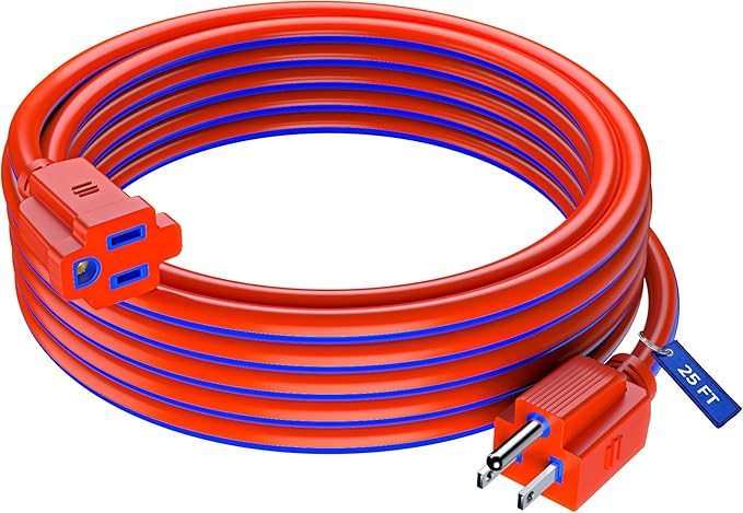 Maximm 25 Ft Blue and Orange Extension Cord, Heavy Duty 3-Prong Outdoor Power by MaximmCable