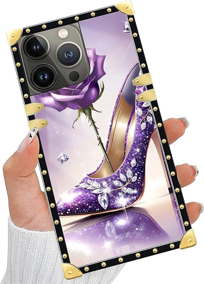 Compatible with iPhone 15 Pro Max Case, High Heeled Purple Diamond Rose Luxury - Image 5