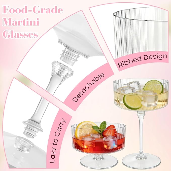 PLULON 36 Pcs Clear Martini Glasses Set 10 Oz Plastic Ribbed Coupe Glass - Image 4