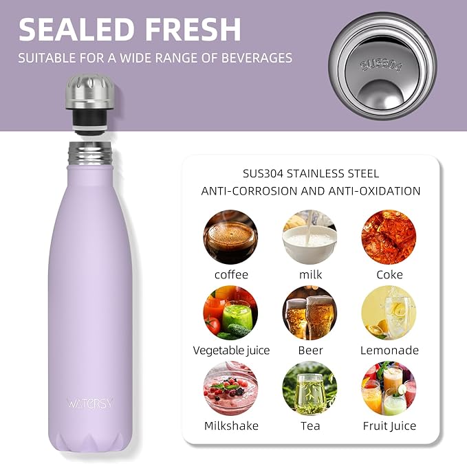 WATERSY Stainless Steel water bottles, 17oz/500ml Insulated Water Bottles - Image 8
