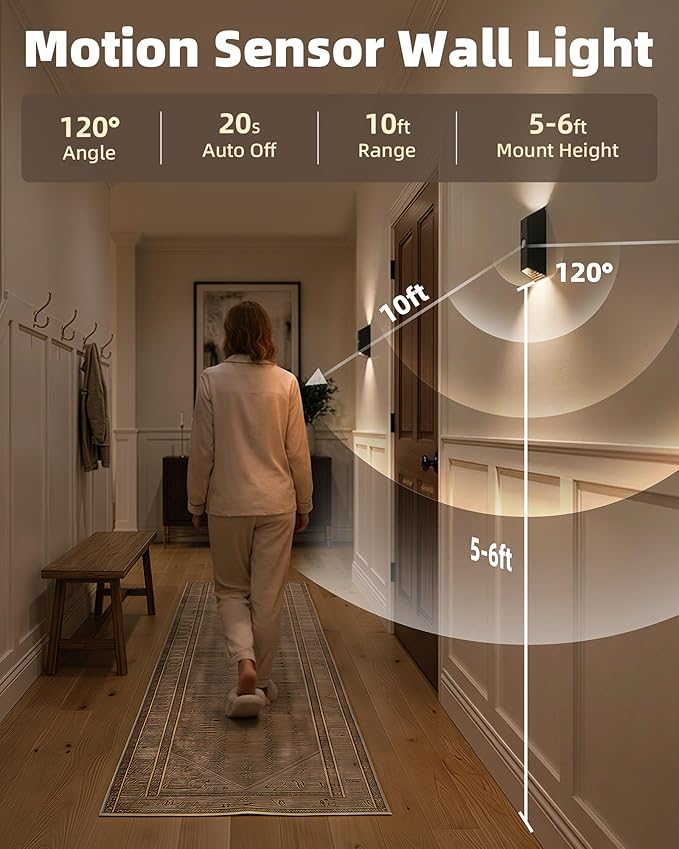 EZVALO Motion Sensor Wall Lights Indoor, 4000mAh Rechargeable Battery Operated - Image 2