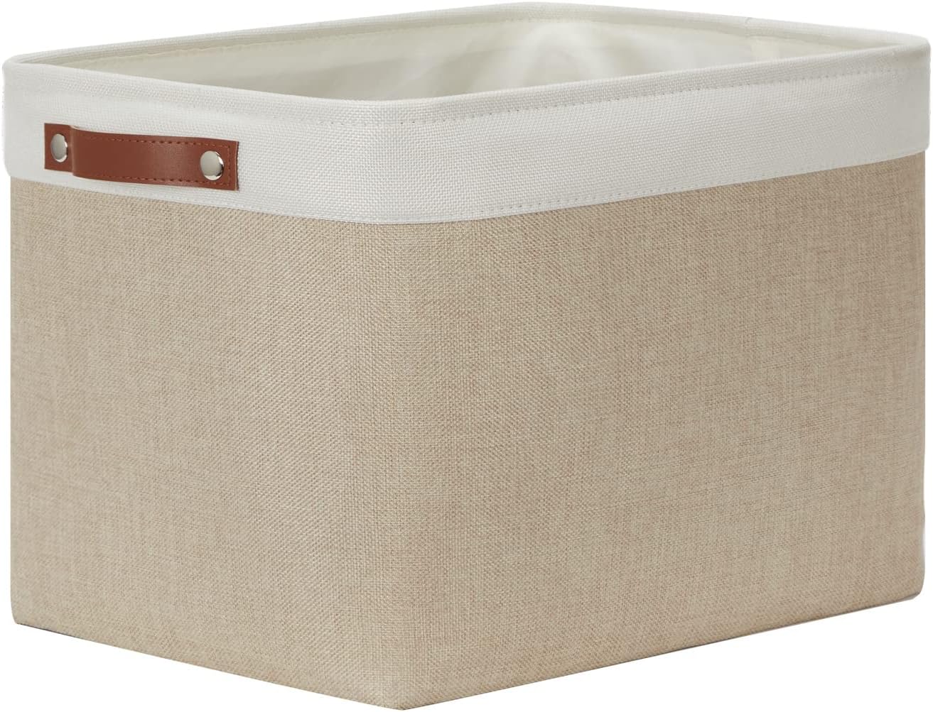 DULLEMELO Storage Baskets Large 16"x12"x12" Tall Rectangular Baskets Fabric Storage Bins for Organizing [1 Pack] Collapsible Linen Shelf Baskets for Clothes, Toys, Closet, Laundry (White&Khaki)