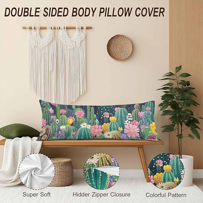 Cactus Decorative Body Pillows for Home, Tropical Cactus Floral Body Pillow - Image 4