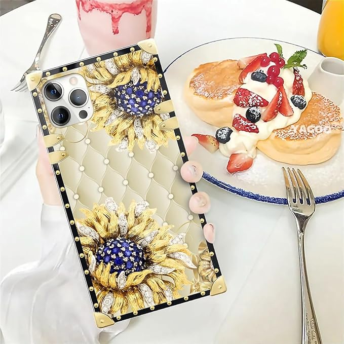 Compatible with iPhone 12 Pro Max Case, Sunflower Diamonds Leather Luxury - Image 5