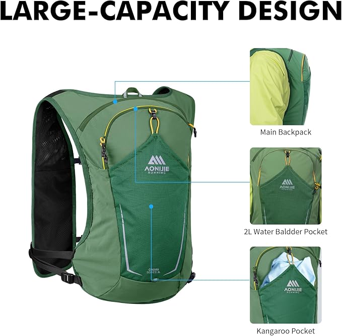 AONIJIE Running Hydration Vest for Men & Women, 8L Hydration Backpack, - Image 4