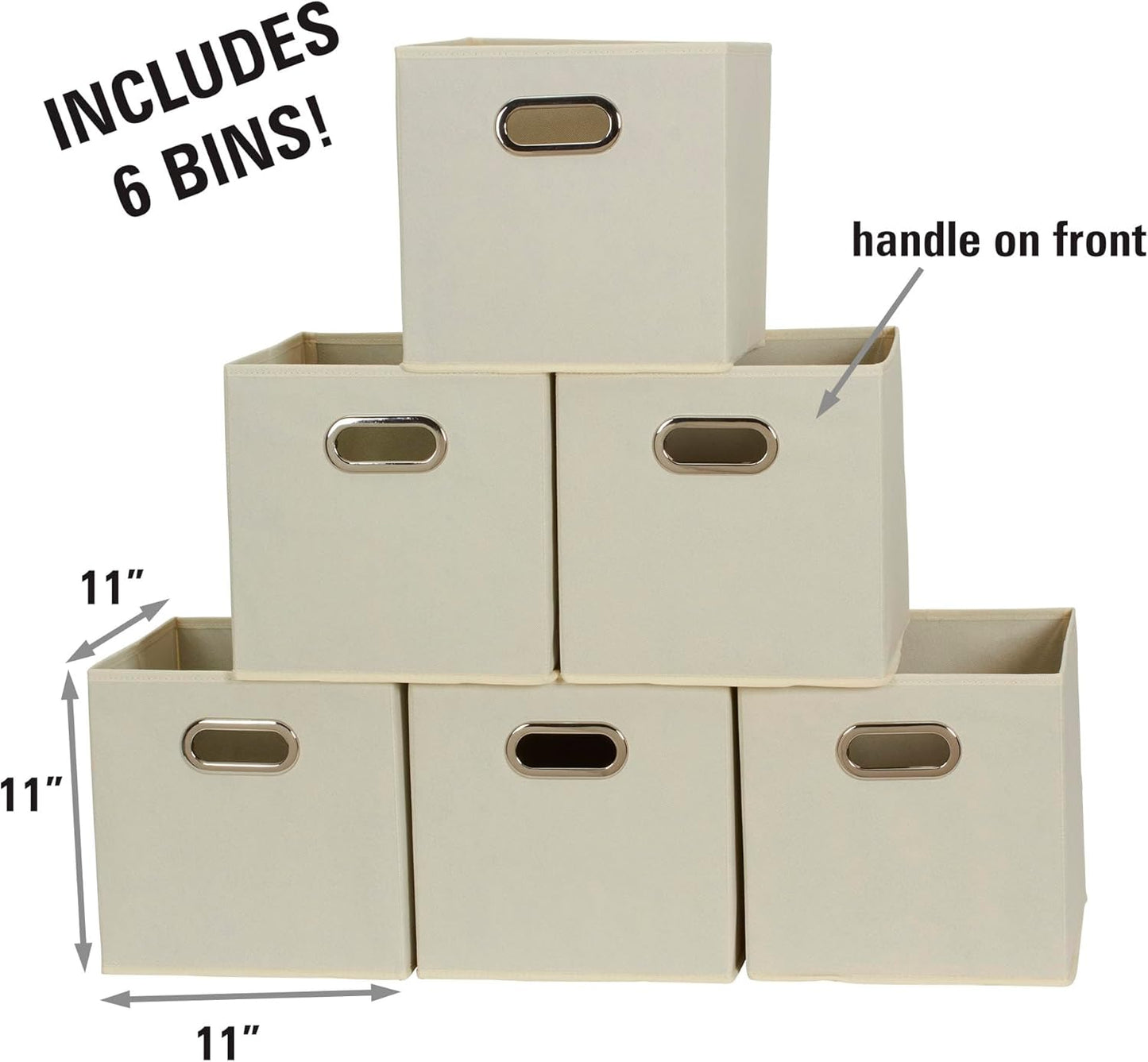 Household Essentials 82-1 Foldable Fabric Storage Bins | Set of 6 Cubby Cubes with Handles | Natural