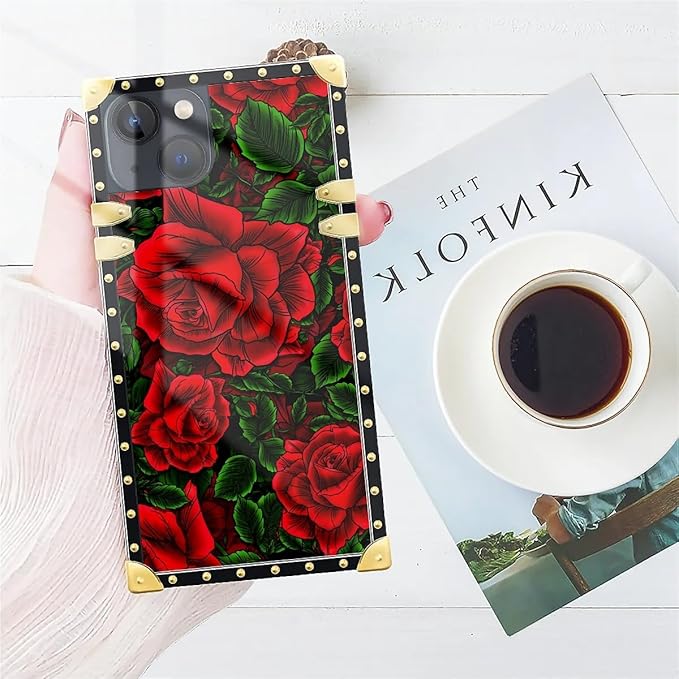 Compatible with iPhone 13 Case, Vector Red Rose Green Leaf Luxury Golden - Image 7