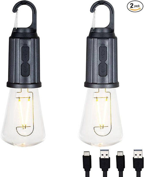 2-Pack Rechargeable Camp Light, Warm White LED Conical Bulb, Battery Powered by FestiveLiving