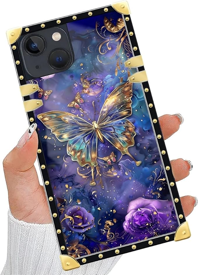 Compatible with iPhone 15 Case, Glistening Golden Butterfly Vibrant Purple Blue - Image 5