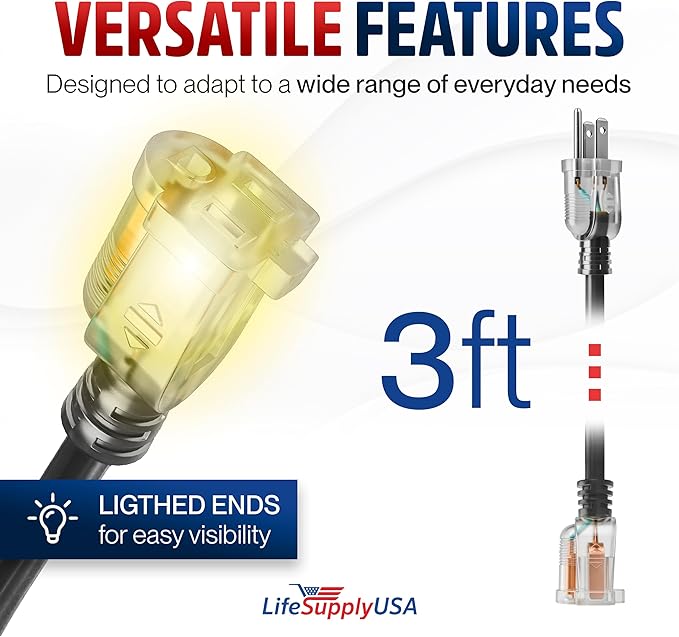 3ft Outdoor/Indoor Extension Cord 10/3 Gauge Ultra Heavy Duty 3 Prong SJTW - Image 6