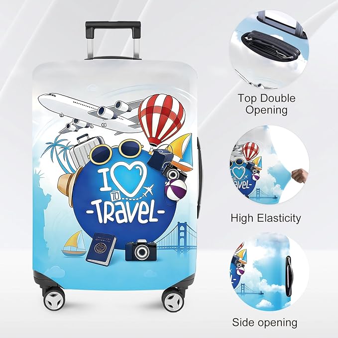 ANNA QUEEN I Love Travel Themed Luggage Cover, Stretchable Suitcase Protector - Image 3