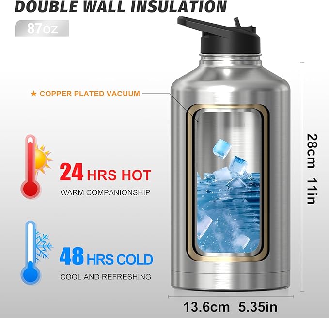 87oz Insulated Water Bottle, BPA Free&Leak Proof, 1.5 Gallon Stainless Steel - Image 3