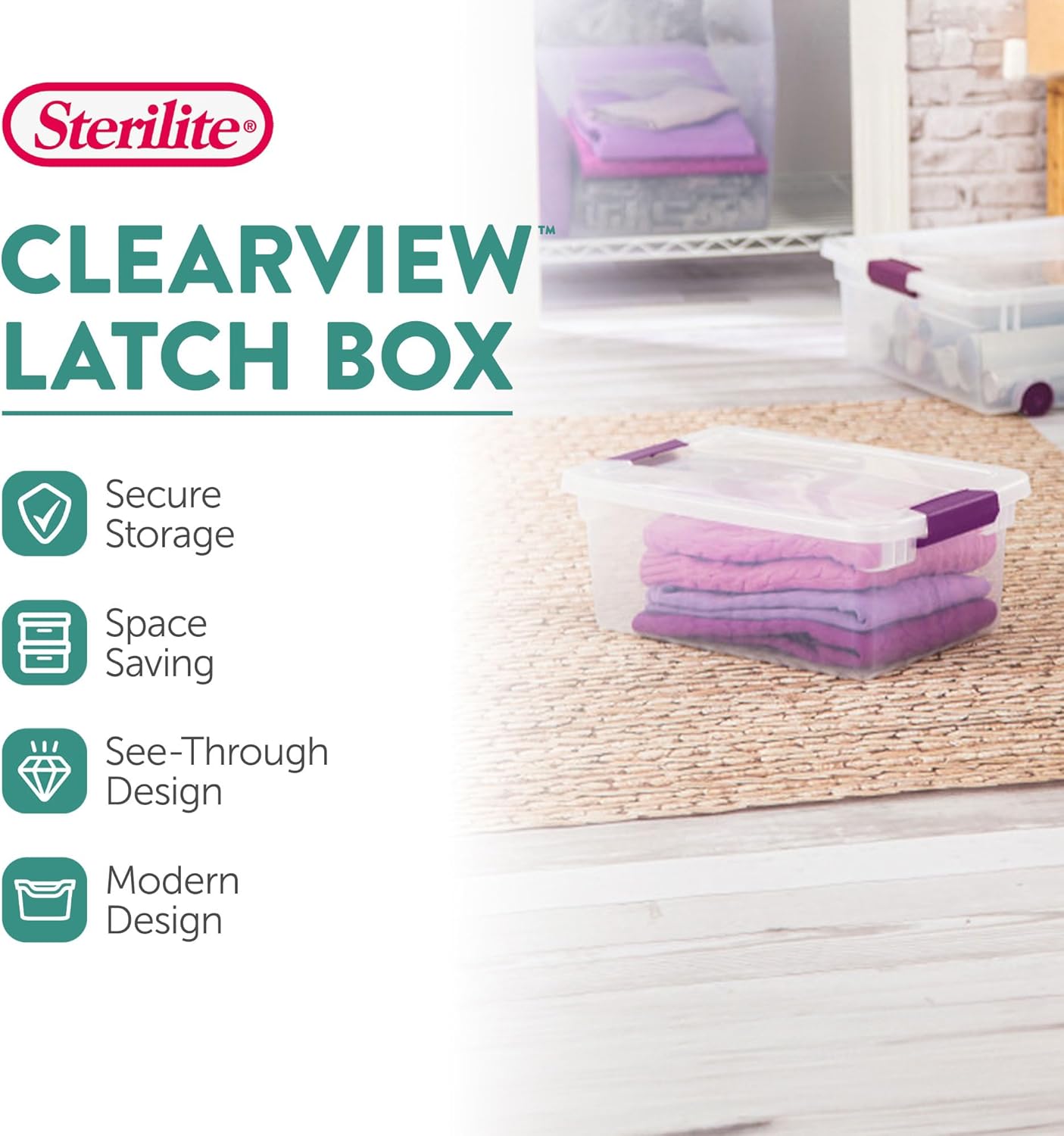 Sterilite 12-Pack 15 Quart ClearView Latch Box, Stackable Organizer Bins with Latching Lids - Clear Plastic Organization Containers for Closet, Bedroom, Shelving Units and Everyday Home Storage