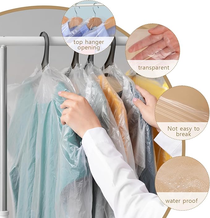 30 Pack Clear Dress Covers for Hanging Plastic Garment Bags 23.6 x 51.2 Inch - Image 7