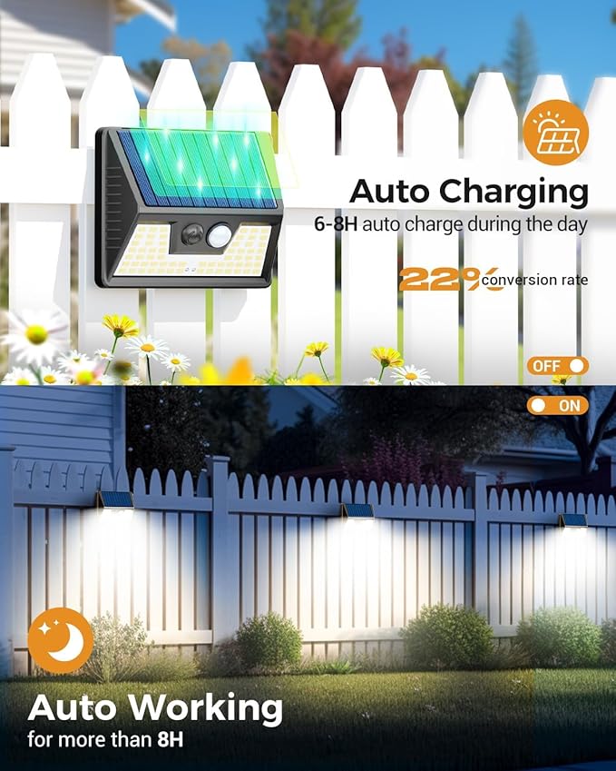 vighep 4 Pack Solar Motion Lights Outdoor, Waterproof Fence Lights Solar Powered - Image 3