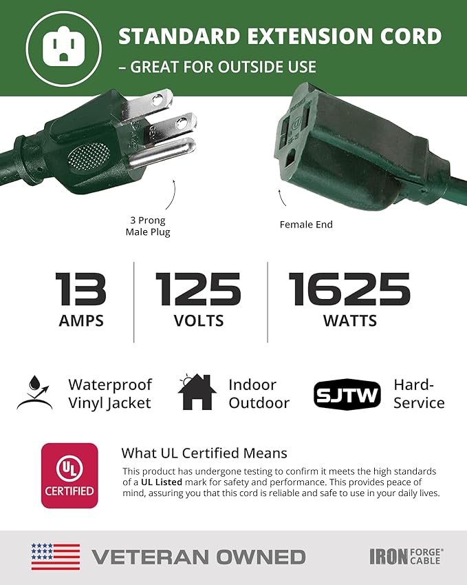 Iron Forge Cable 2 Pack Weatherproof 6 Ft Outdoor Extension Cord - Image 3