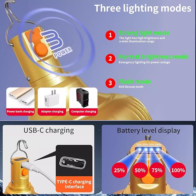2-Pack Rechargeable Outdoor Camping Lights, 2400mAh IPX4 Waterproof LED Hanging - Image 4