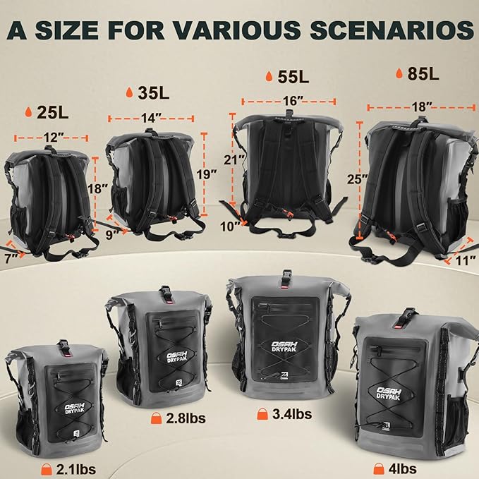 OSAH DRYPAK Waterproof Backpack Dry Bag 25L/35L/55L/85L – Heavy Duty Roll-Top - Image 2