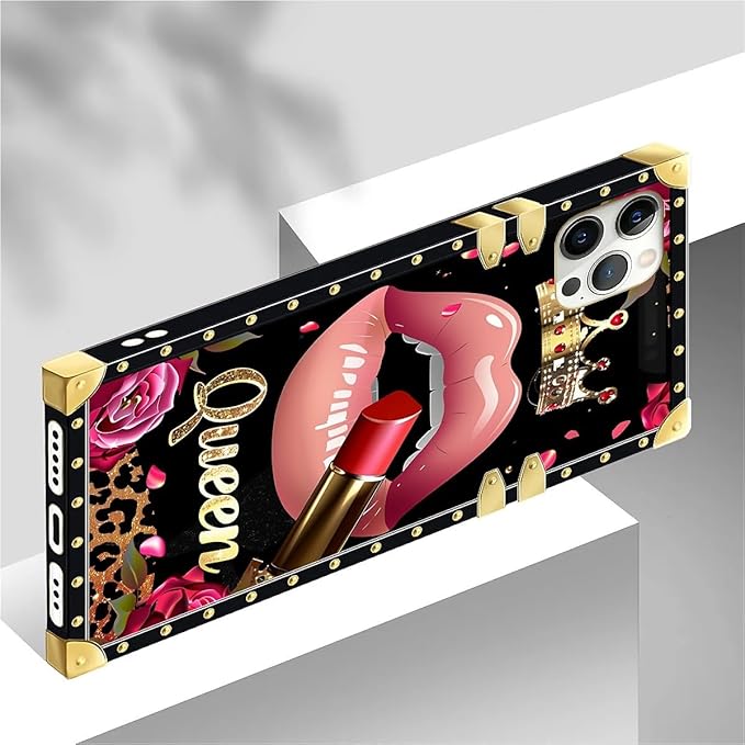 Compatible with iPhone 12 Pro Max Case, Glitter Red Rose Queen Leopard Lipstick - Image 4
