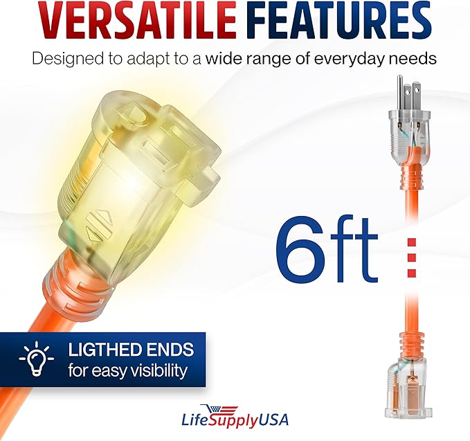 6ft Outdoor/Indoor Extension Cord 12/3 Gauge Extra Heavy Duty 3 Prong SJTW - Image 6