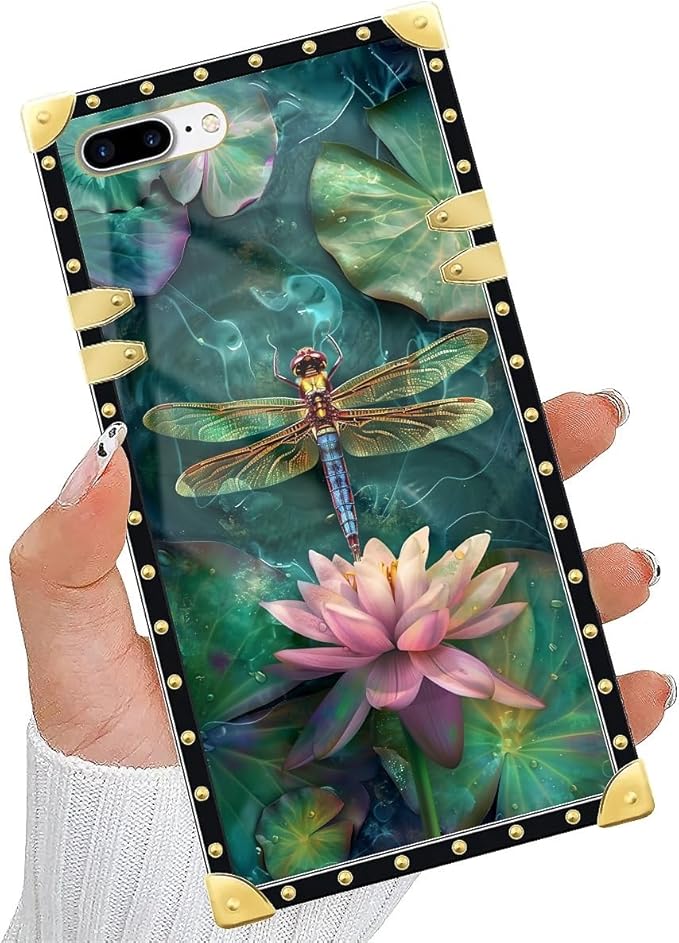 Compatible with iPhone 8 Plus 7 Plus Case, Colourful Dragonfly Pink Lily Pads - Image 5