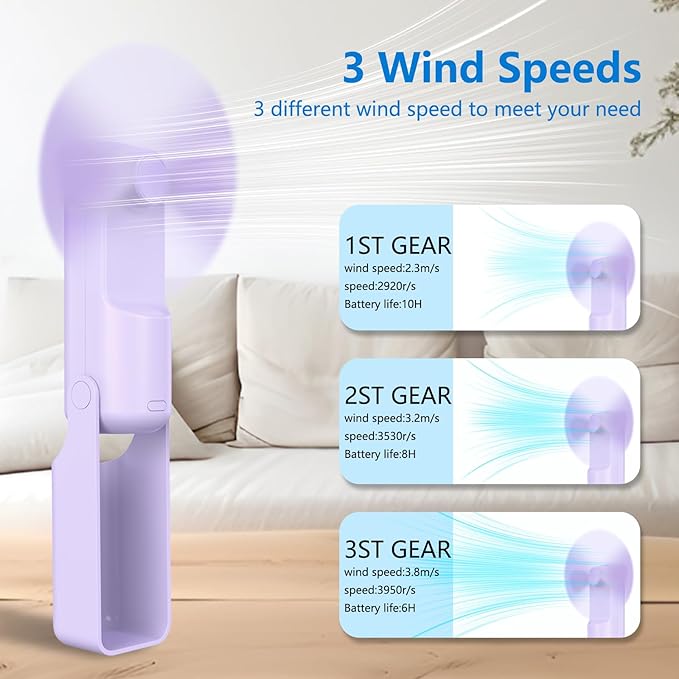 VanSmaGo 3 Pcs Portable Handheld Fans, 3 IN 1 USB-C Rechargeable Mini Fan - Image 3