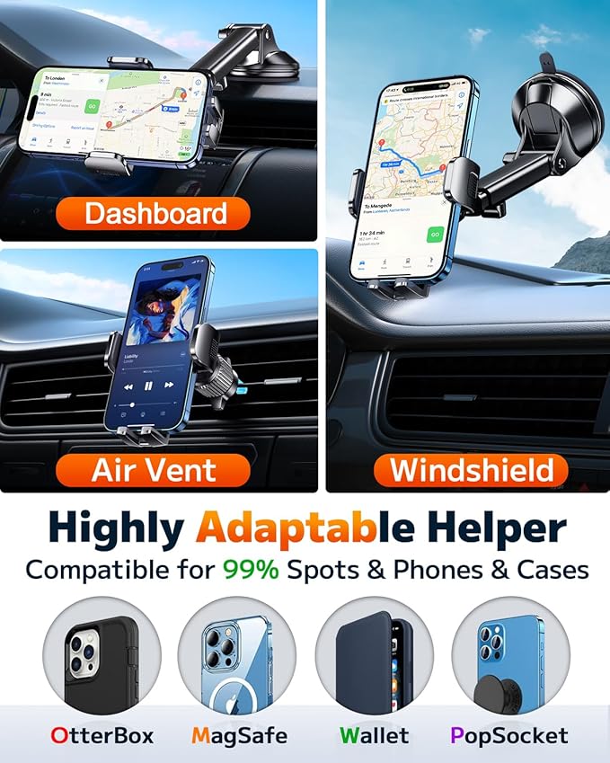 Qifutan Phone Holders for Your Car Cell Phone Mount for Car Mount Windshield - Image 2