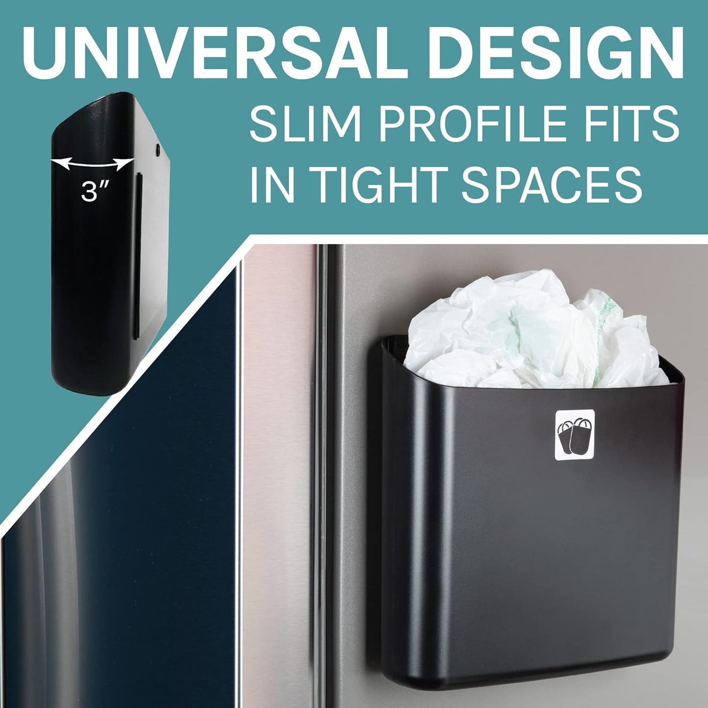 JS Jackson Supplies Black Lint Bin with Magnetic Back, Large Space Saving Trash Bin and Organizer for Laundry Room and Kitchen, Wall Mountable