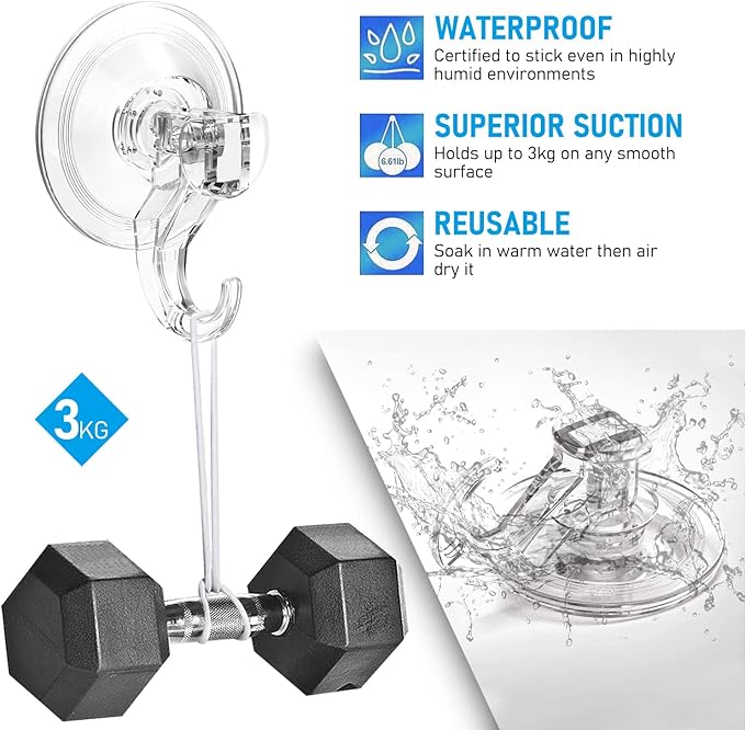 Quntis Suction Cup Hooks 4 Pack, Shower Wall, Glass Door - Image 2