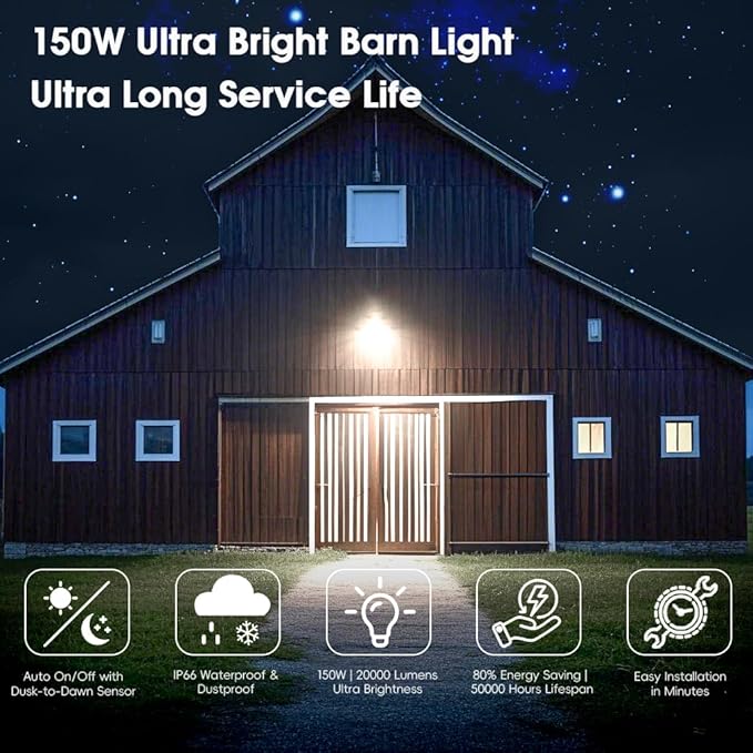 150W 2 Pack 20000LM Dusk to Dawn Outdoor Lighting, LED Barn Lights Outdoor - Image 9