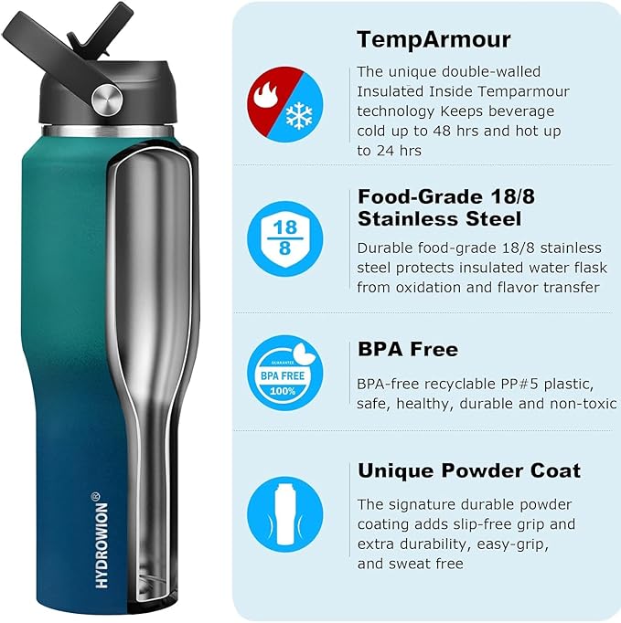 HYDROWION Water Bottle Stainless Steel, Vacuum Insulated Leak Proof Tumbler 32oz - Image 2