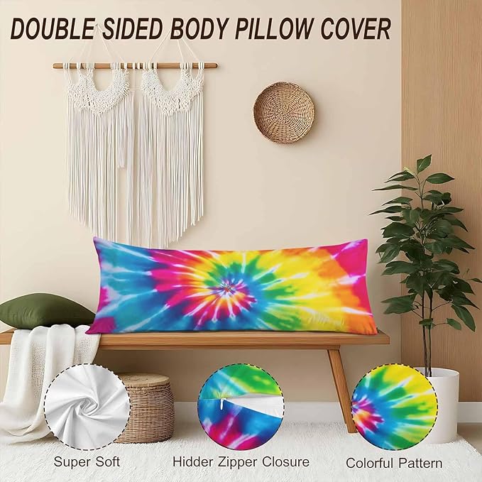 Tie Dye Body Pillow Pillowcase, Abstract Tie Dye Rainbow Farmhouse Pillow Body - Image 4
