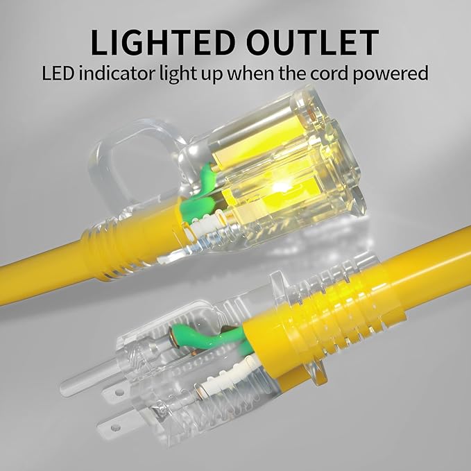 POWGRN 25 ft 12/3 Outdoor Extension Cord Waterproof Heavy Duty - Image 2