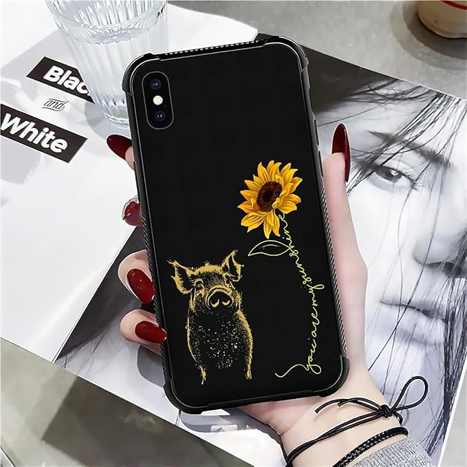 for iPhone Xs Max Case, Pig Sunflower Yellow Sunshine Pattern Graphic Design - Image 7