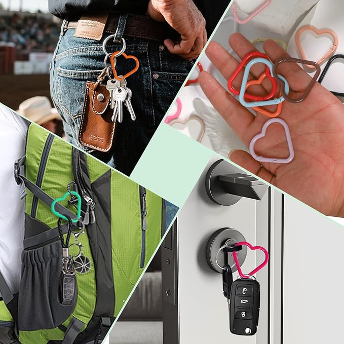 21-Pack Colorful Heart Carabiner Clips, Cute Keychain Purse Clip, Heart Ring - Image 6