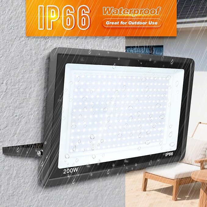200W LED Flood Light Outdoor, IP66 Waterproof Outside Work Lights, 6500K - Image 2