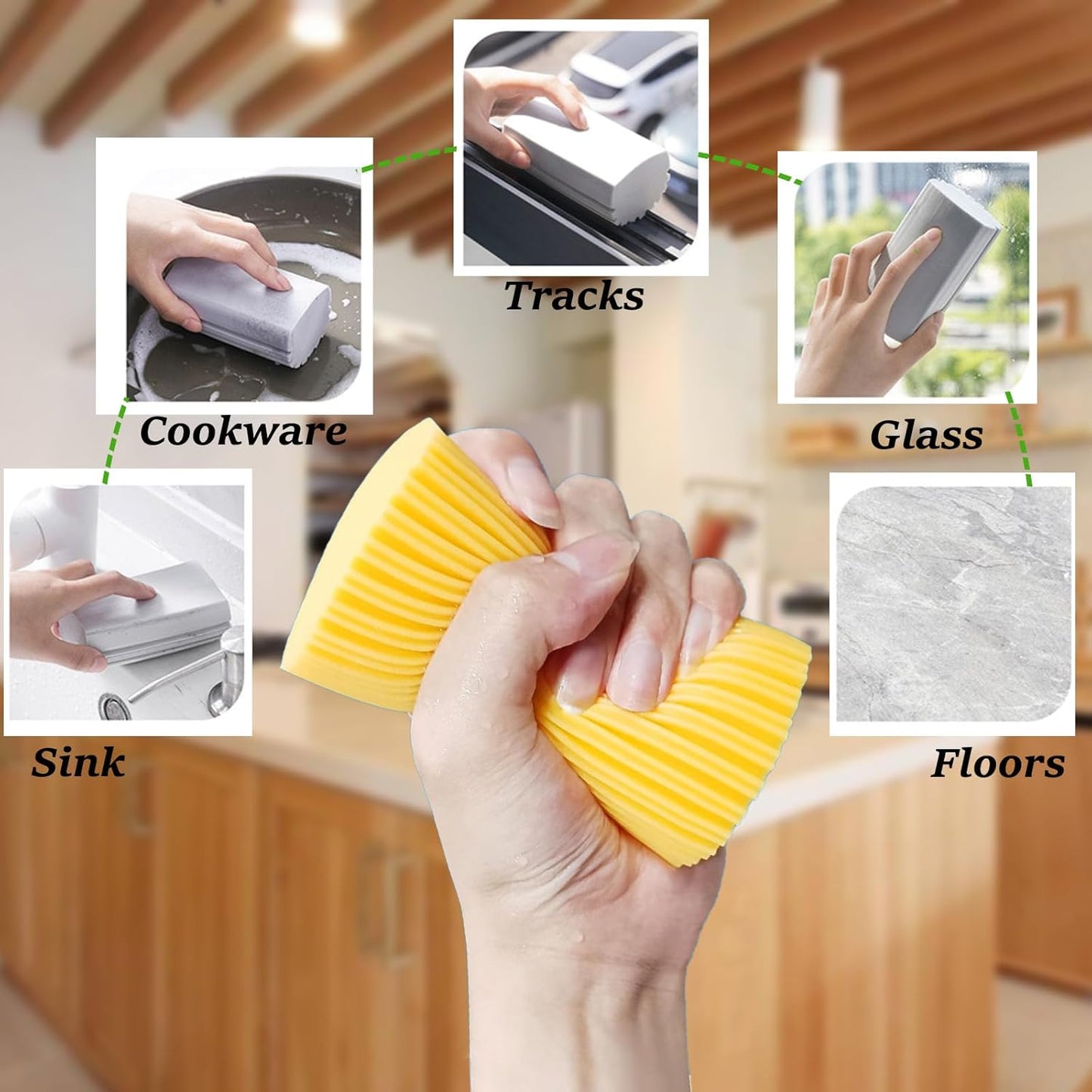 6-Pack Damp Clean Duster Sponge,Magic Sponge Eraser for Housekeeping,Reusable Cleaning Sponge for Blinds,Vents,Mirrors,Glass, Baseboards,Window Track Grooves and Railings (Yellow)
