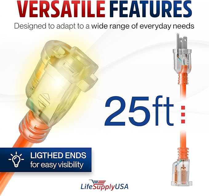 25ft Outdoor/Indoor Extension Cord 10/3 Gauge Ultra Heavy Duty 3 Prong SJTW - Image 6